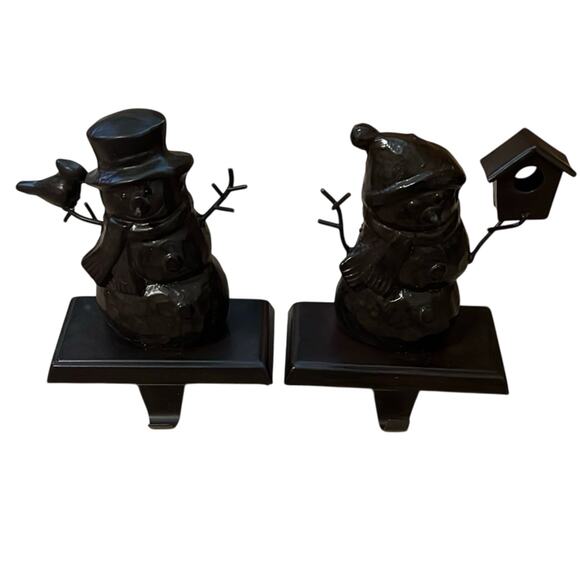 Bronze Snowman Stocking Hanger Set of 2 Bird Feeder - Picture 1 of 6
